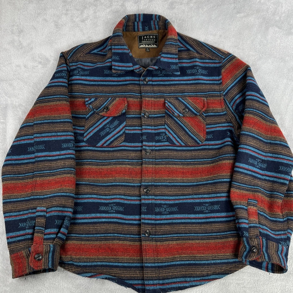 Jachs New York Southwestern Aztec Flannel Shirt Jacket 2XL Blue Red Mens Cord